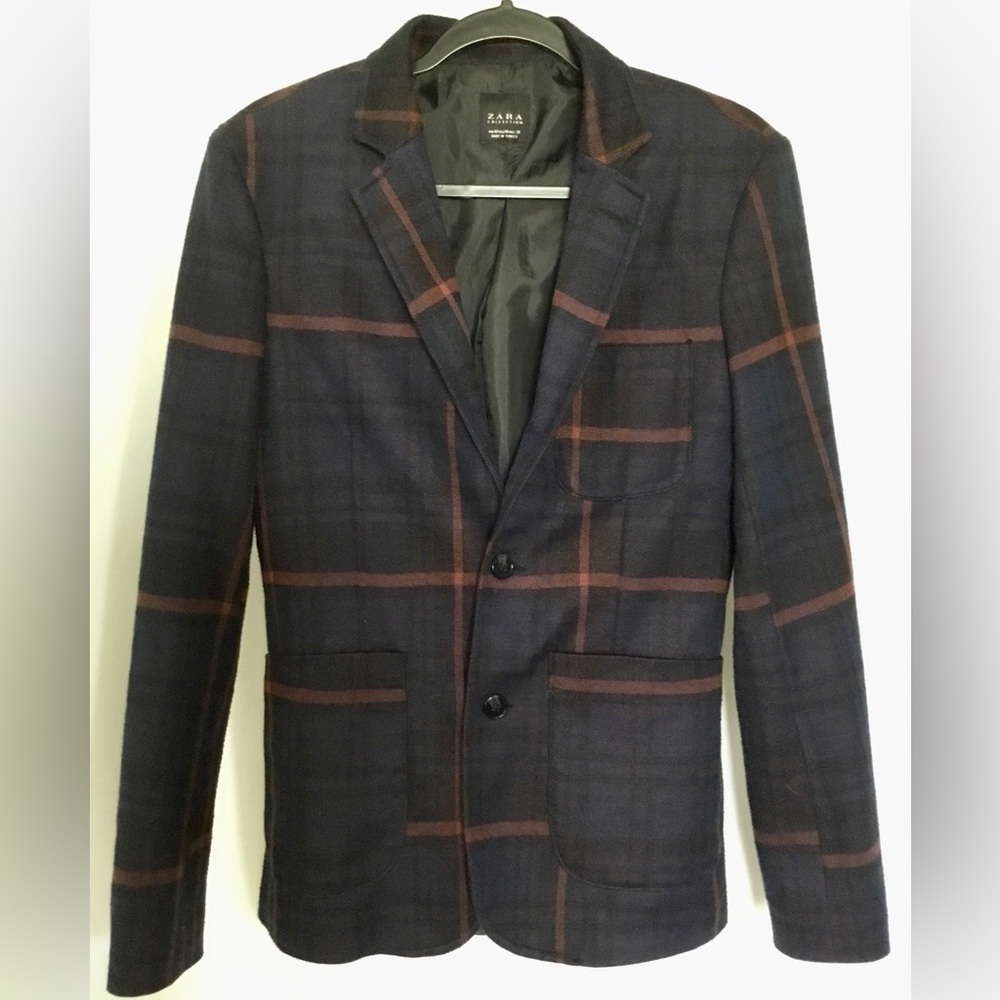 Zara Navy Plaid Blazer with Brown Windowpane